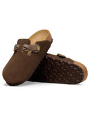 Donkerbruine boston braided suede