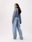 Scratched super barrel fit jeans