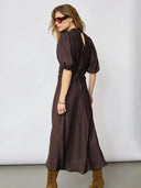 Donkerbruine midi-jurk heracc ss puff