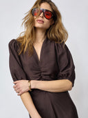 Donkerbruine midi-jurk heracc ss puff