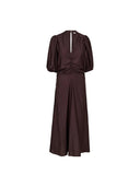 Donkerbruine midi-jurk heracc ss puff