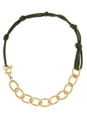 Groene ketting met touw en gouden schakels
