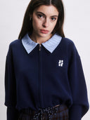 Donkerblauw vest met kraag jim