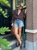 Lichtblauwe denim shorts ribcage