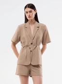 Lichtbruine blazer korte mouw alayamd