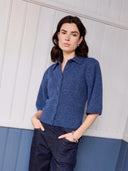 Blauw vest met halflange mouwen talia