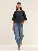 Blauwe jeans begum mid denim pants