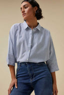 Blauwe blouse norel pin stripe