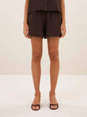 Donkerbruine linnen short lio
