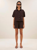 Donkerbruine linnen short lio