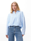 Blauw gestreepte blouse met tuck in effect
