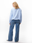 Blauw gestreepte blouse met tuck in effect