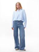 Blauw gestreepte blouse met tuck in effect
