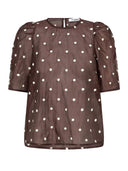 Donkerbruine dot blouse ditacc