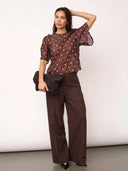Donkerbruine dot blouse ditacc
