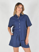 Donkerblauwe linnen blouse