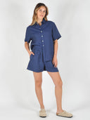 Donkerblauwe linnen blouse