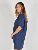 Donkerblauwe linnen blouse