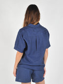 Donkerblauwe linnen blouse