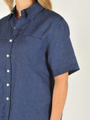Donkerblauwe linnen blouse
