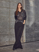 Donkerblauw mesh shirt haute drift blouse