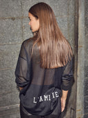 Donkerblauw mesh shirt haute drift blouse