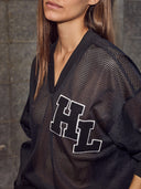 Donkerblauw mesh shirt haute drift blouse