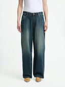 Blauwe barrel jeans chuai