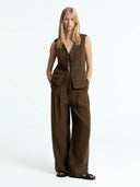 Bruine linnen broek larena