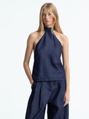 Blauwe haltertop thema