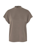 Taupe top met opstaande kraag linea short-m