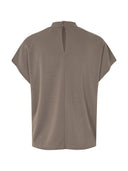 Taupe top met opstaande kraag linea short-m