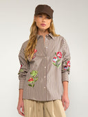 Lichtbruin gestreepte blouse nukacey