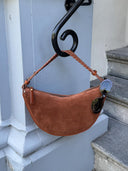 Cognac suede tas leo midi
