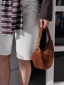 Cognac suede tas leo midi