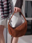 Cognac suede tas leo midi