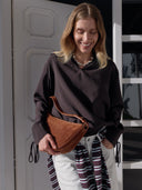 Cognac suede tas leo midi