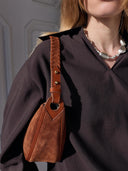 Cognac suede tas leo midi