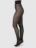 Zwarte panty met zigzagpatroon ina pointelle